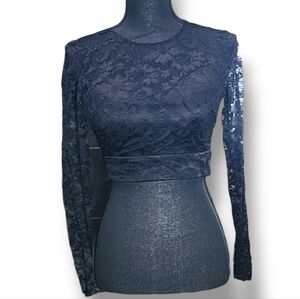 B. Darlin Long Sleeve Lace Crop Top in Black